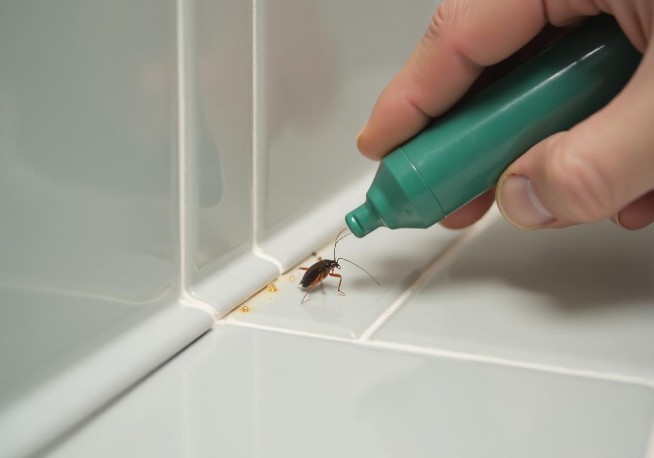 Applicazione gel insetticida professionale contro scarafaggi lungo battiscopa