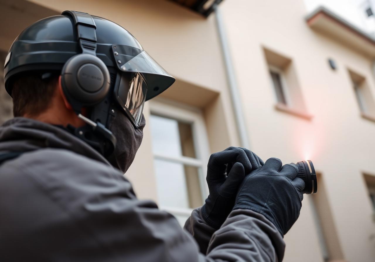 Tecnico che ispeziona attentamente una parete residenziale con strumenti professionali